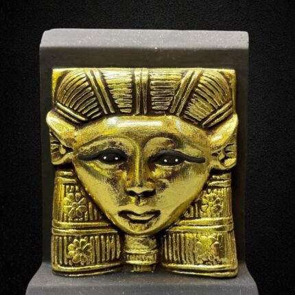 Antique Hathor Statue – Egyptian Goddess Sculpture, Gold Leaf Stone
