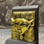Antique Hathor Statue – Egyptian Goddess Sculpture, Gold Leaf Stone - صورة إضافية 7