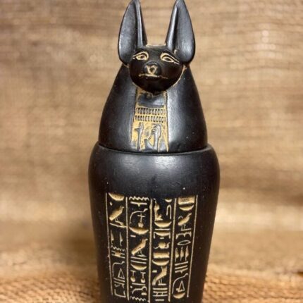 Black Stone Anubis Canopic Jar, Egyptian Mythology Sculpture