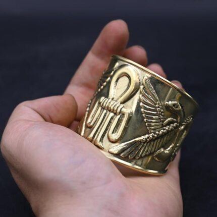 Brass Hathor Knot Bracelet: Egyptian Winged Cobra Talisman