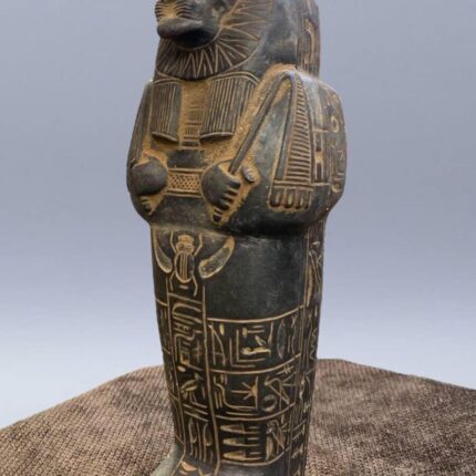 Hand Carved Basalt Sekhmet Sarcophagus, Ancient Egyptian Goddess Replica