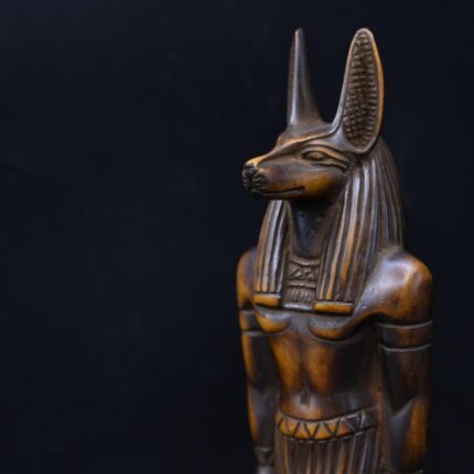 Handcrafted Anubis Statue: Egyptian God of Protection, Brown Stone (23cm)