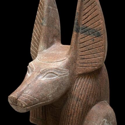 Handcrafted Red Granite Anubis Statue, Egyptian God Replica