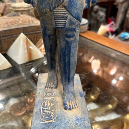 Handmade Blue Stone Statue: Egyptian God Shu, God of Air (35 cm)