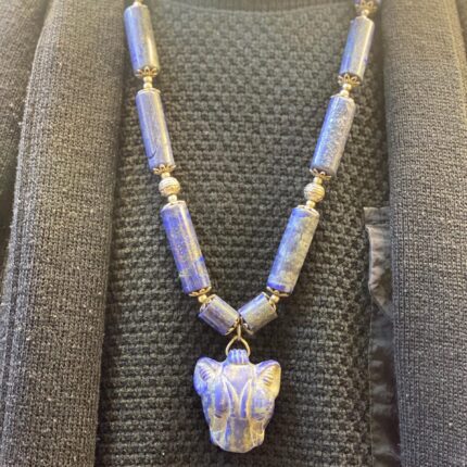 Handmade Lapis Lazuli Sekhmet Necklace: Egyptian Goddess Jewelry