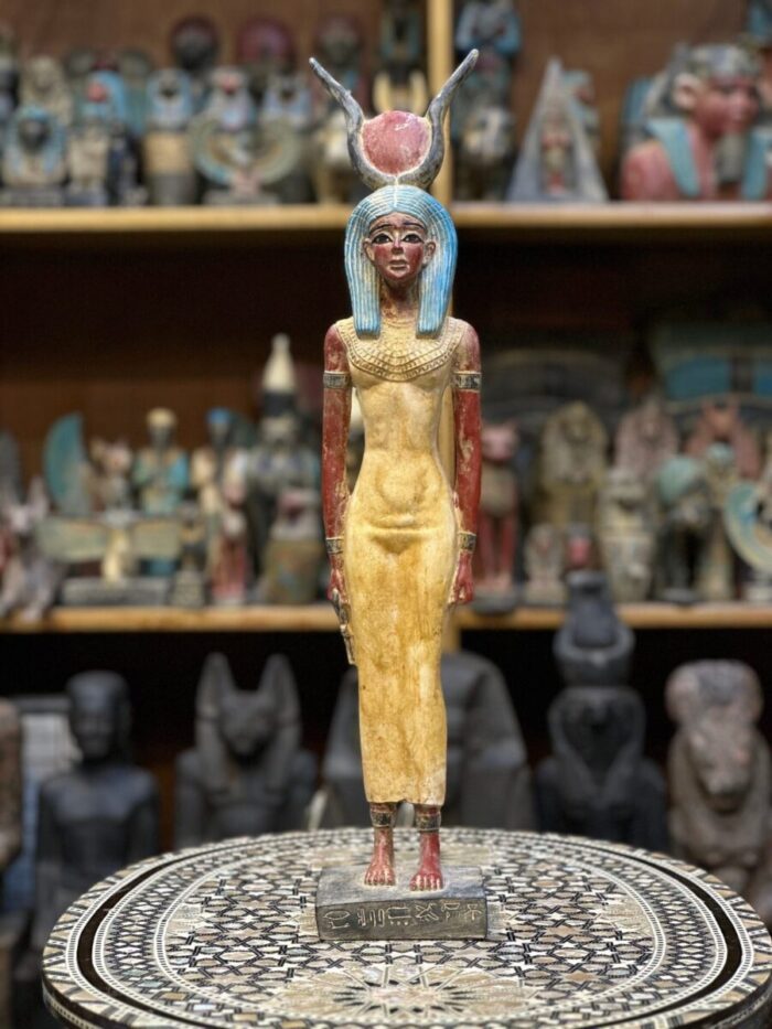 Hathor-Goddess of heaven, love, beauty, happiness and fertility in ancient Egyptian mythology-sculpture antiques statue
