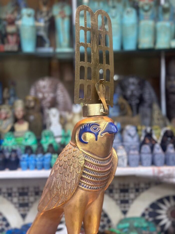 Horus Statue: Egyptian God of Protection, Gold Leaf Stone Sculpture