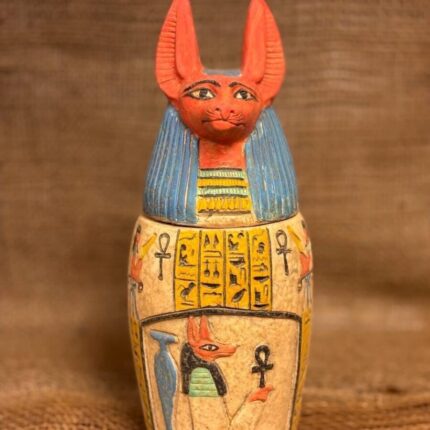 Limestone Canopic Jar, Anubis Sculpture, Egyptian Decor