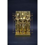 Menkaure Triad Statue – Egyptian Pharaoh, Goddess Hathor, Wife - Gold Leaf Stone