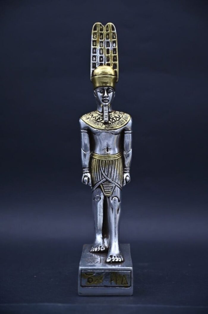 Silver Leaf Amun Ra Statue – Egyptian Mythology Stone Sculpture