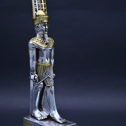 Silver Leaf Amun Ra Statue – Egyptian Mythology Stone Sculpture - صورة إضافية 2