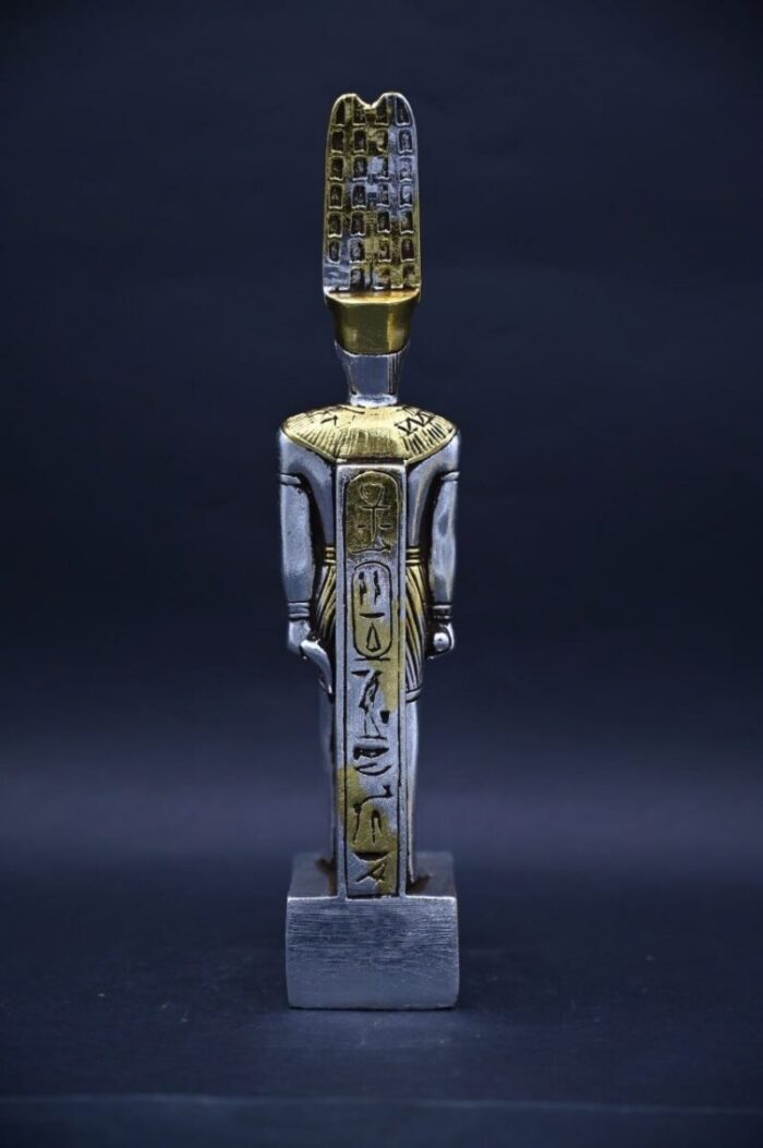 Silver Leaf Amun Ra Statue – Egyptian Mythology Stone Sculpture - صورة إضافية 4