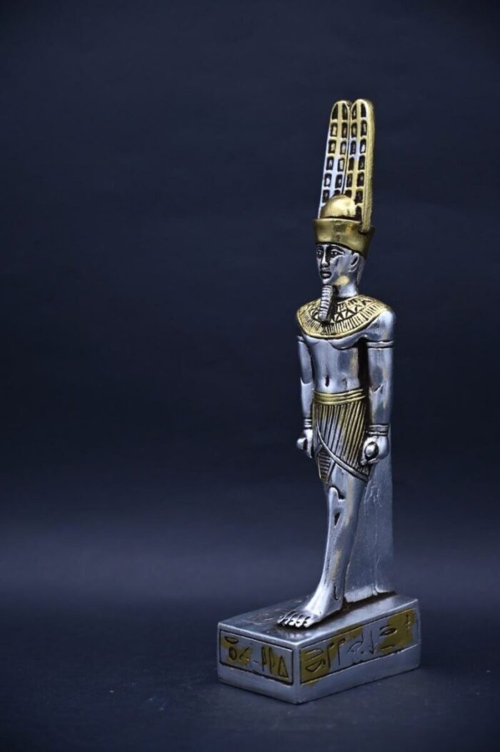 Silver Leaf Amun Ra Statue – Egyptian Mythology Stone Sculpture - صورة إضافية 6