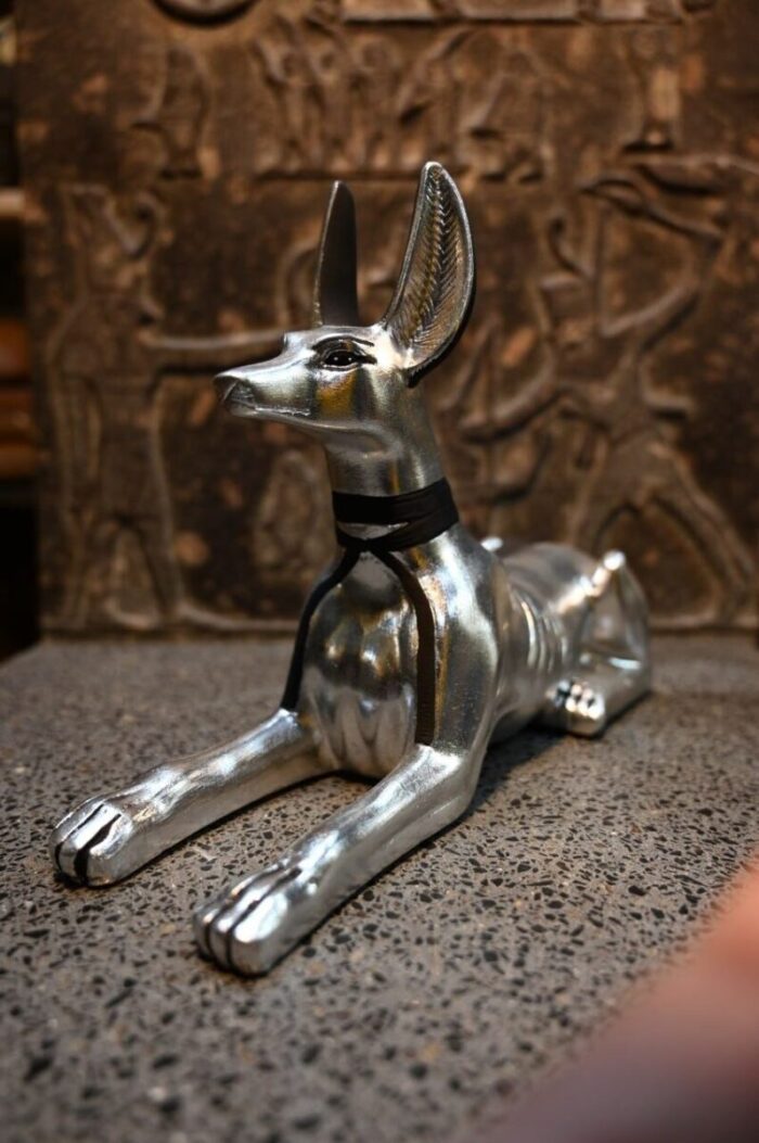 Silver Leaf Anubis Statue – Egyptian God of Mummification, Replica