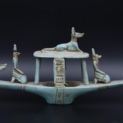 Stone Anubis Boat Statue with Horus - Egyptian Replica