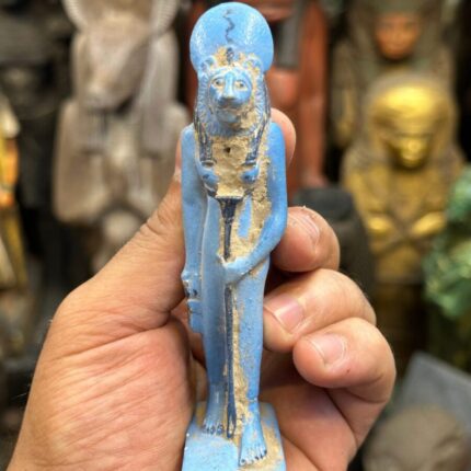 Vintage Sekhmet statue-made of Faience - goddess of war-sculpture amulet--ancient Egyptian goddess-Egyptian religion-mythology