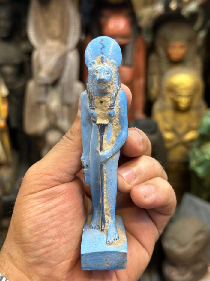 Vintage Sekhmet statue-made of Faience - goddess of war-sculpture amulet--ancient Egyptian goddess-Egyptian religion-mythology