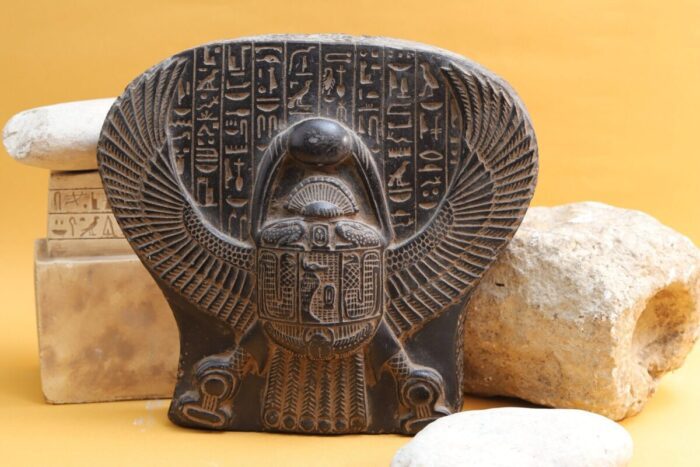 Winged Scarab Stone Carving, Egyptian Protection Symbol