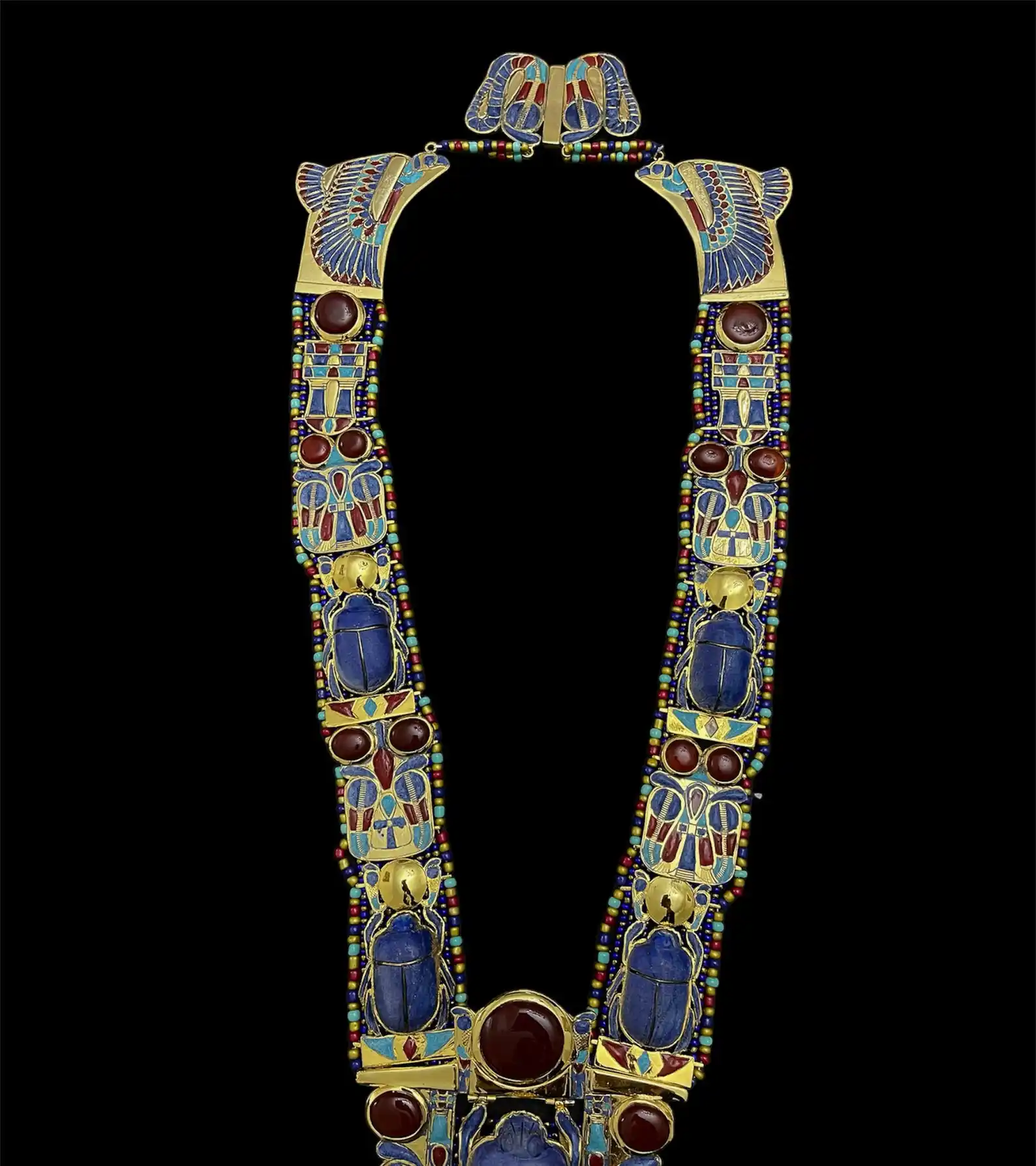 King Tutankhamun Scarab Pectoral Necklace: 24k Gold plating Lapis Lazuli