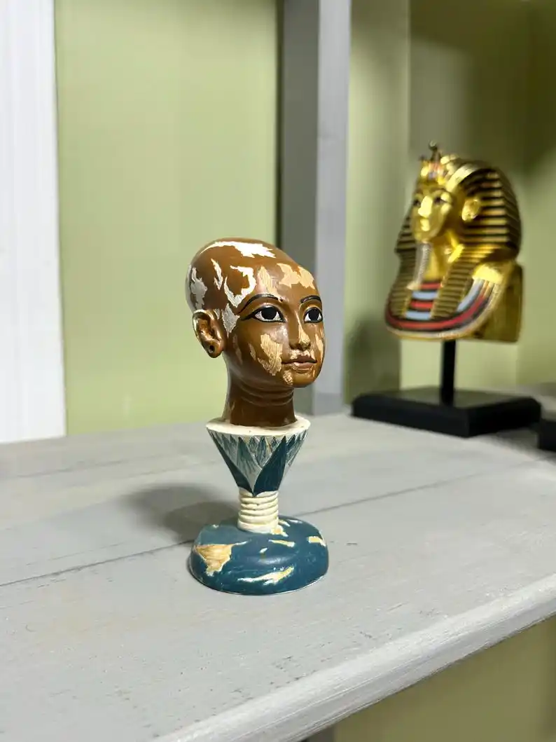Tutankhamun Head Statue: Nefertum Lotus Bloom Replica
