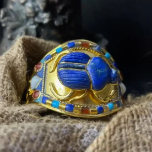 Tutankhamun Scarab Bracelet: Lapis Lazuli, 24k Gold Plated