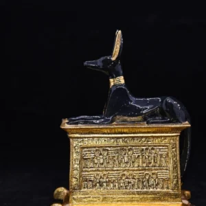 Hand-Carved Anubis Stone Statue – Gold Leaf Egyptian Decor