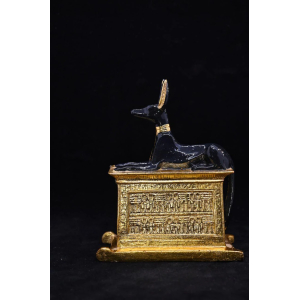 Hand-Carved Anubis Stone Statue – Gold Leaf Egyptian Decor
