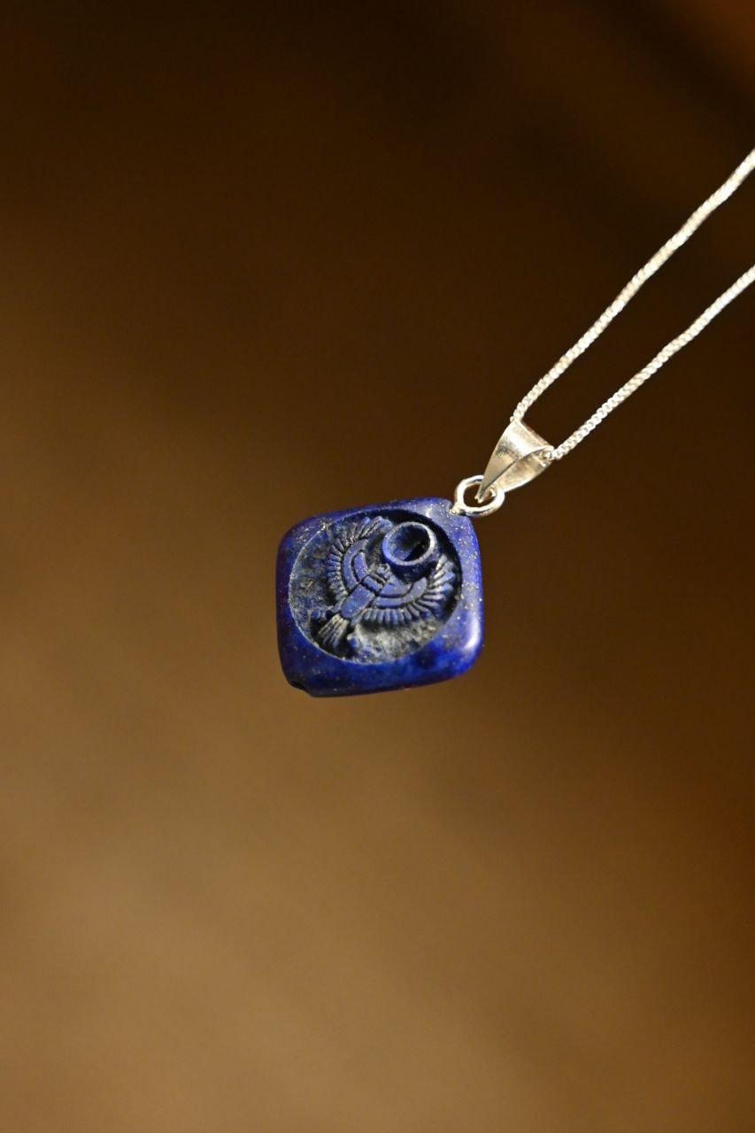 Ancient Egyptian Horus Falcon Amulet Pendant, Lapis Lazuli Carving