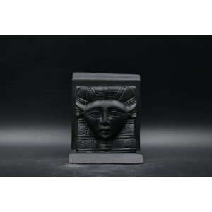 Basalt Hathor Mask Sculpture: Egyptian Goddess Replica