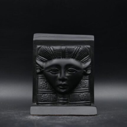 Basalt Hathor Mask Sculpture: Egyptian Goddess Replica