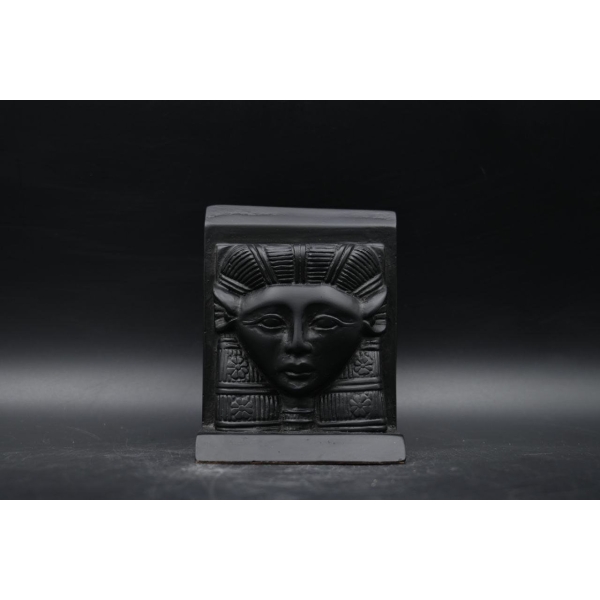 Basalt Hathor Mask Sculpture: Egyptian Goddess Replica