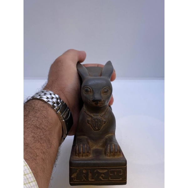 Basalt Stone Rabbit Statue: Ancient Egyptian Goddess Unut