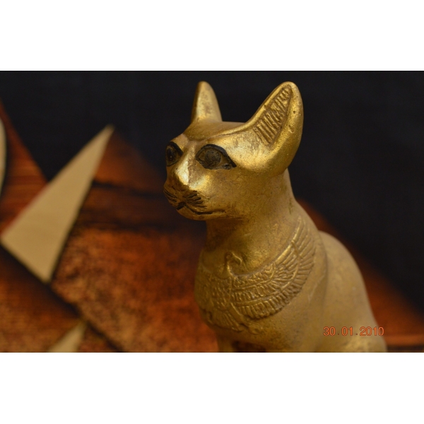 Bastet Cat Statue, Egyptian Mythology, Gold Leaf