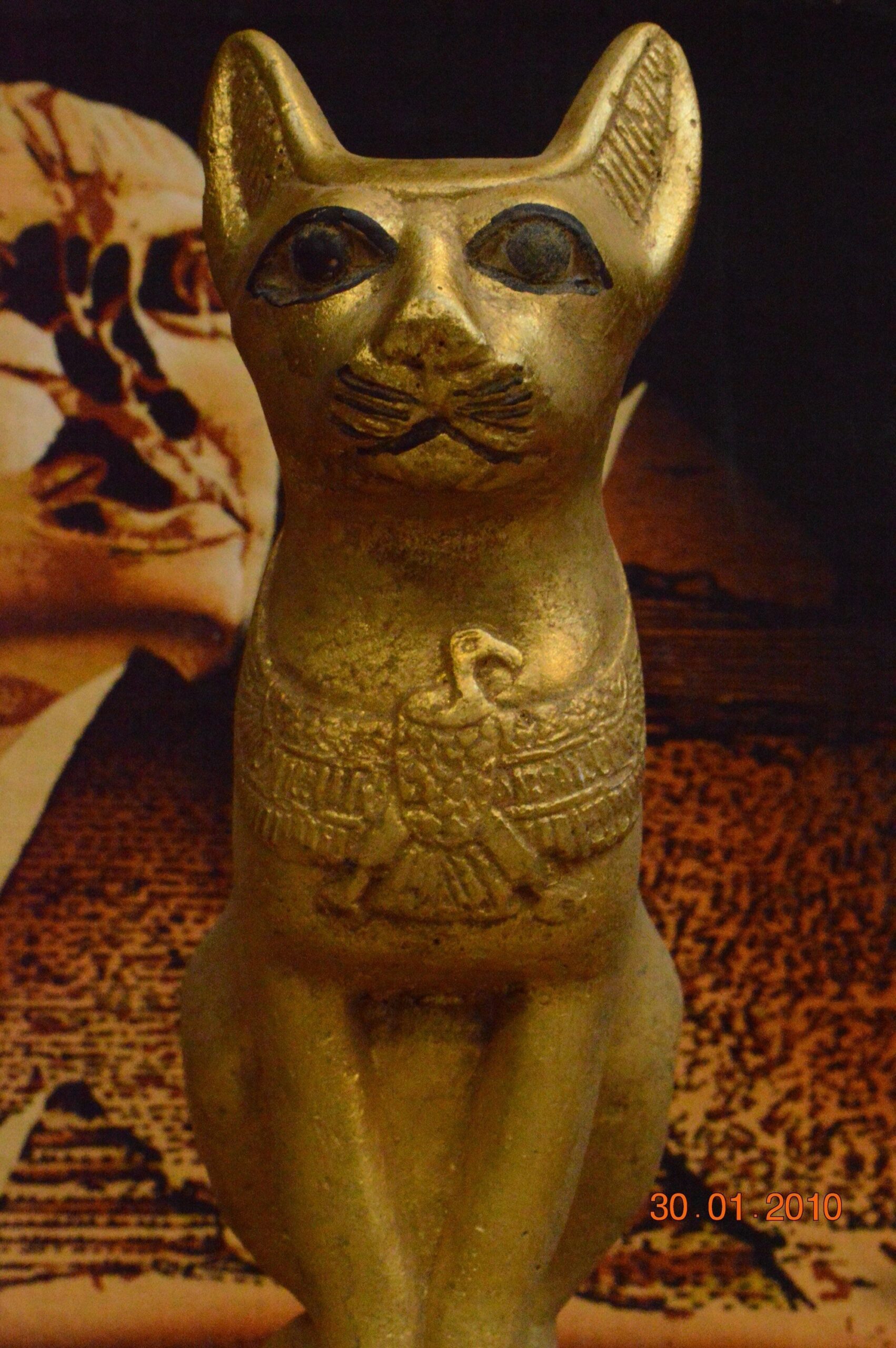 Bastet Cat Statue, Egyptian Mythology, Gold Leaf