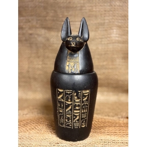 Black Stone Anubis Canopic Jar, Egyptian Mythology Sculpture