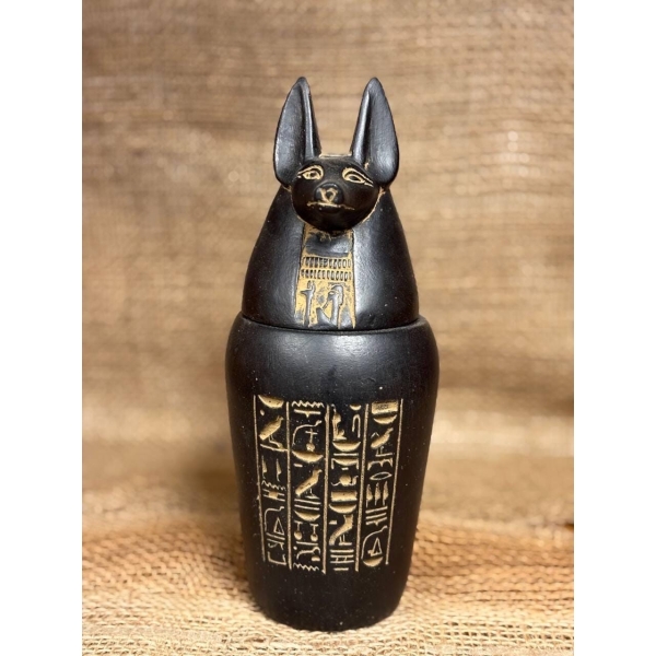 Black Stone Anubis Canopic Jar, Egyptian Mythology Sculpture