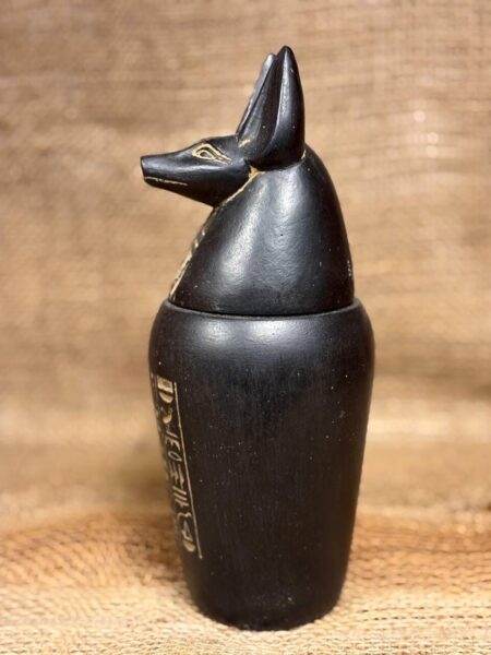 Black Stone Anubis Canopic Jar, Egyptian Mythology Sculpture - صورة إضافية 4