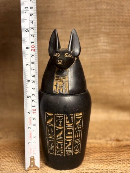 Black Stone Anubis Canopic Jar, Egyptian Mythology Sculpture - صورة إضافية 5