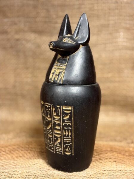 Black Stone Anubis Canopic Jar, Egyptian Mythology Sculpture - صورة إضافية 6