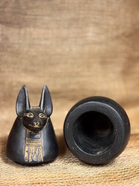 Black Stone Anubis Canopic Jar, Egyptian Mythology Sculpture - صورة إضافية 7