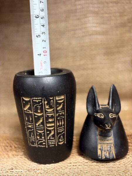 Black Stone Anubis Canopic Jar, Egyptian Mythology Sculpture - صورة إضافية 8