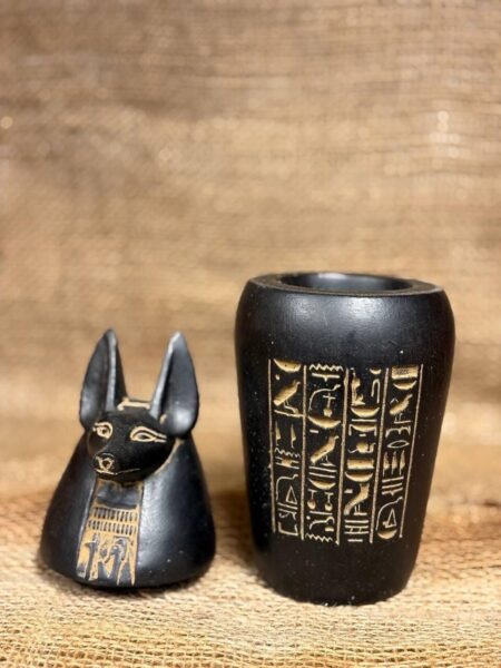 Black Stone Anubis Canopic Jar, Egyptian Mythology Sculpture - صورة إضافية 9