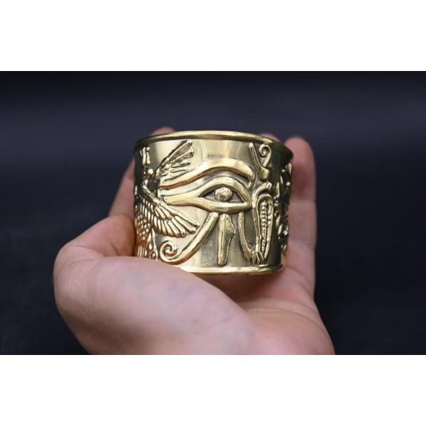 Brass Eye of Horus Bracelet: Egyptian Mythology Talisman