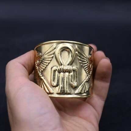 Brass Hathor Knot Bracelet: Egyptian Winged Cobra Talisman