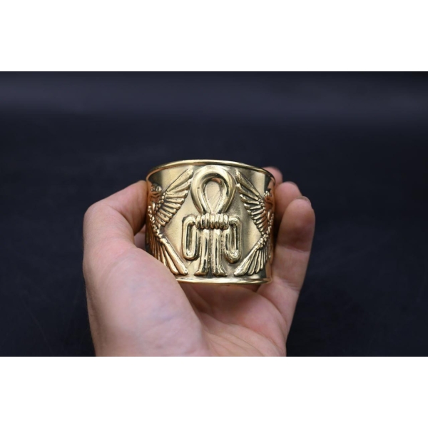 Brass Hathor Knot Bracelet: Egyptian Winged Cobra Talisman