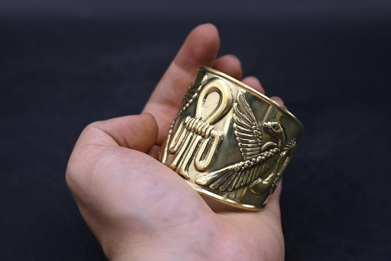 Brass Hathor Knot Bracelet: Egyptian Winged Cobra Talisman