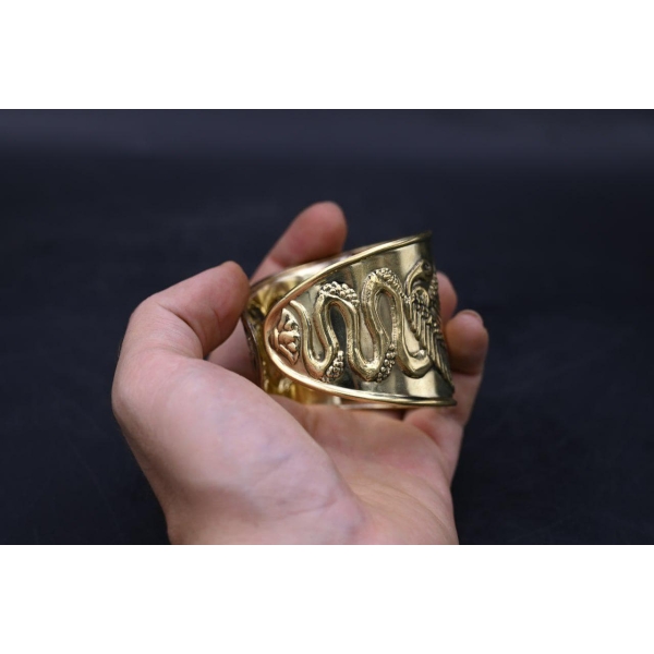Brass Hathor Knot Bracelet: Egyptian Winged Cobra Talisman