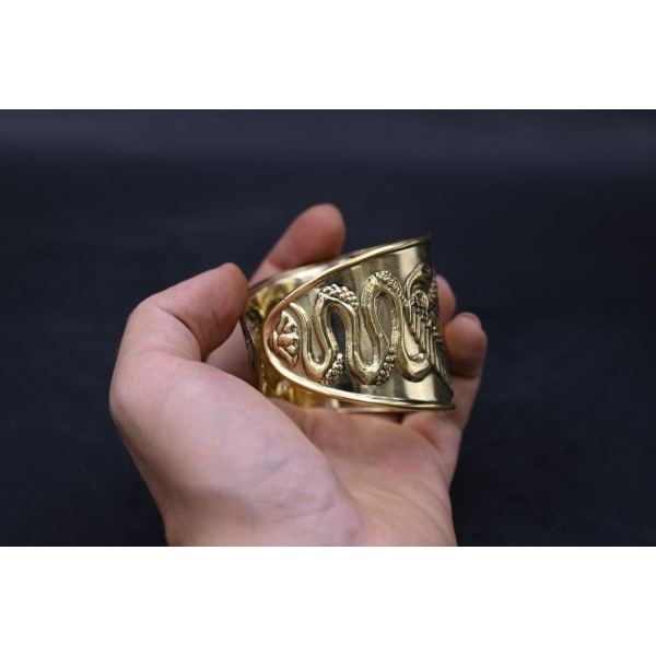Brass Hathor Knot Bracelet: Egyptian Winged Cobra Talisman