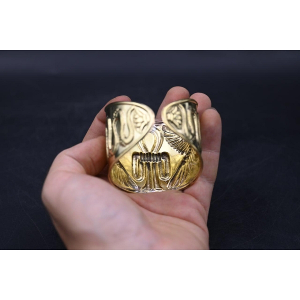 Brass Hathor Knot Bracelet: Egyptian Winged Cobra Talisman