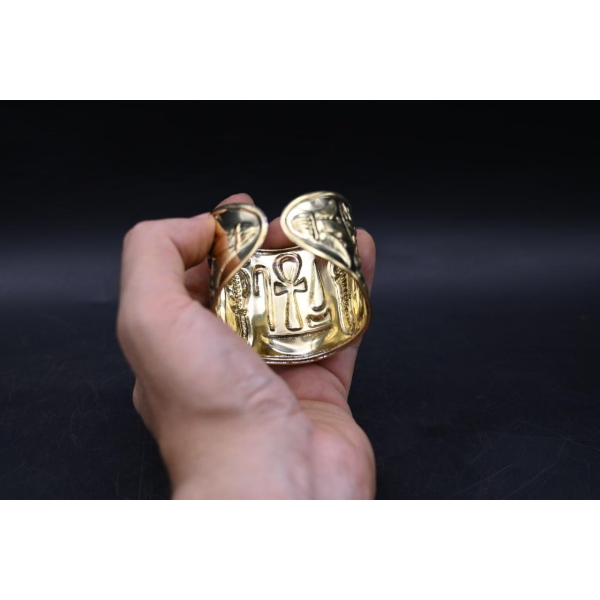 Brass Nile Key Bracelet: Winged Cobra Talisman, Egyptian Protection